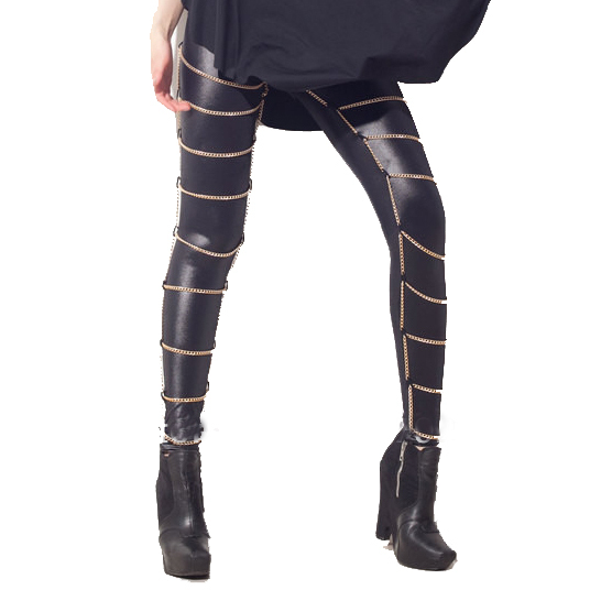 Spring-New-2014-Woman-Black-Milk-Hot-Sexy-Fashion-Women-Wet-Look-Metal-Chain-Cages-Legging