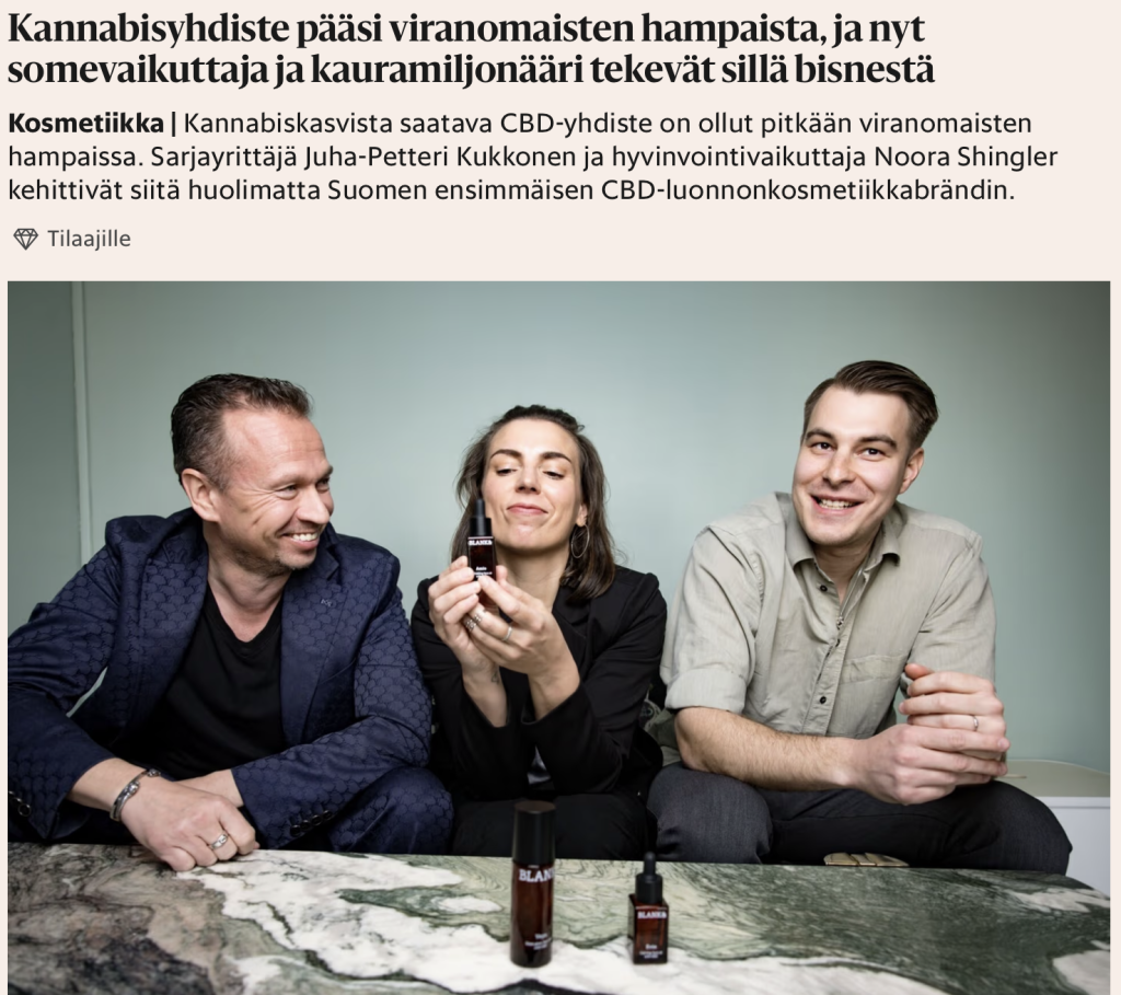 CBD-kosmetiikka, CBD, kosmetiikka, herkkä iho, startup, NOORA SHINGLER, Miro Koliseva, Juha-Petteri Kukkonen, kotimainen luonnonkosmetiikka, luonnonkosmetiikka
